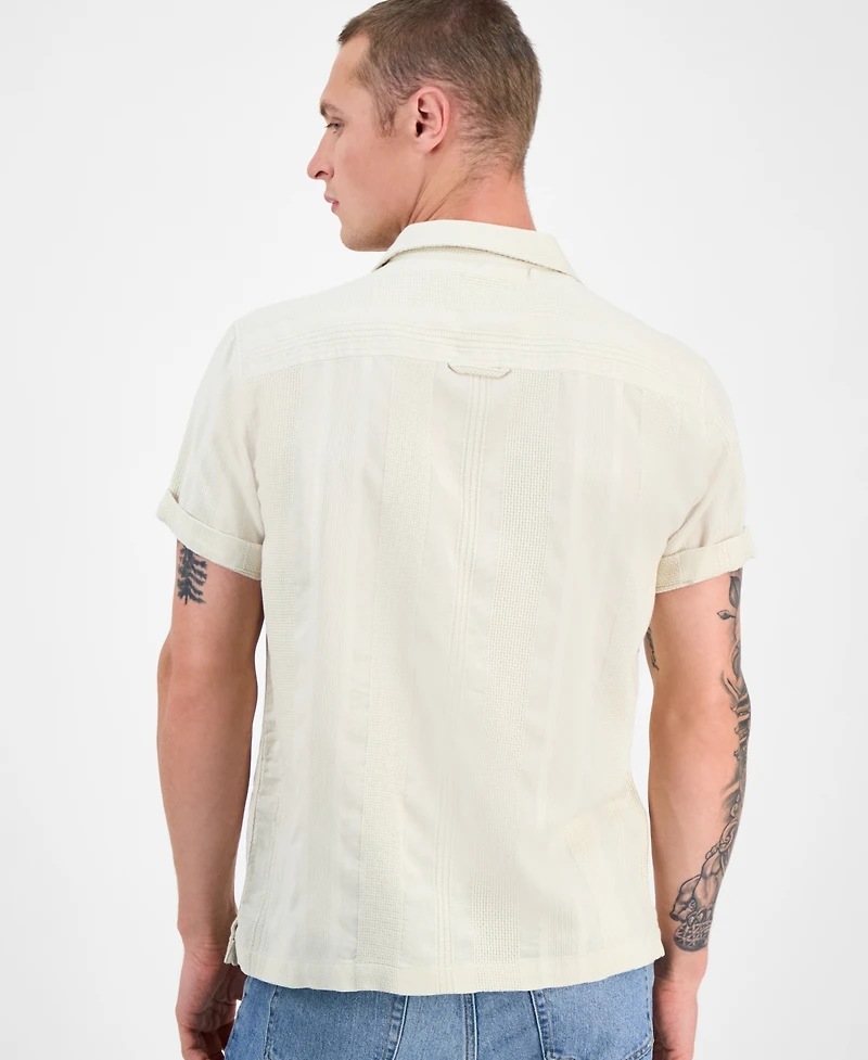Sun + Stone Men's Ford Short Sleeve Textured Striped Button-Front Camp Shirt, Exclusively at Macy's