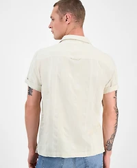 Sun + Stone Men's Ford Short Sleeve Textured Striped Button-Front Camp Shirt, Exclusively at Macy's