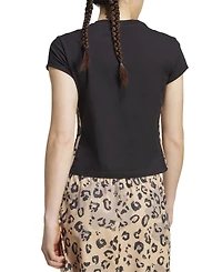 adidas Women's Leopard-Print Trim Slim-Fit T-Shirt
