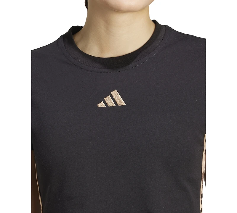 adidas Women's Leopard-Print Trim Slim-Fit T-Shirt
