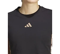 adidas Women's Leopard-Print Trim Slim-Fit T-Shirt