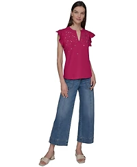 Karl Lagerfeld Paris Women's Studded Ruffle Knit Top