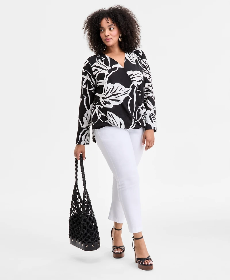 I.n.c. International Concepts Plus Printed Surplice-Neck Top, Exclusively at Macy's