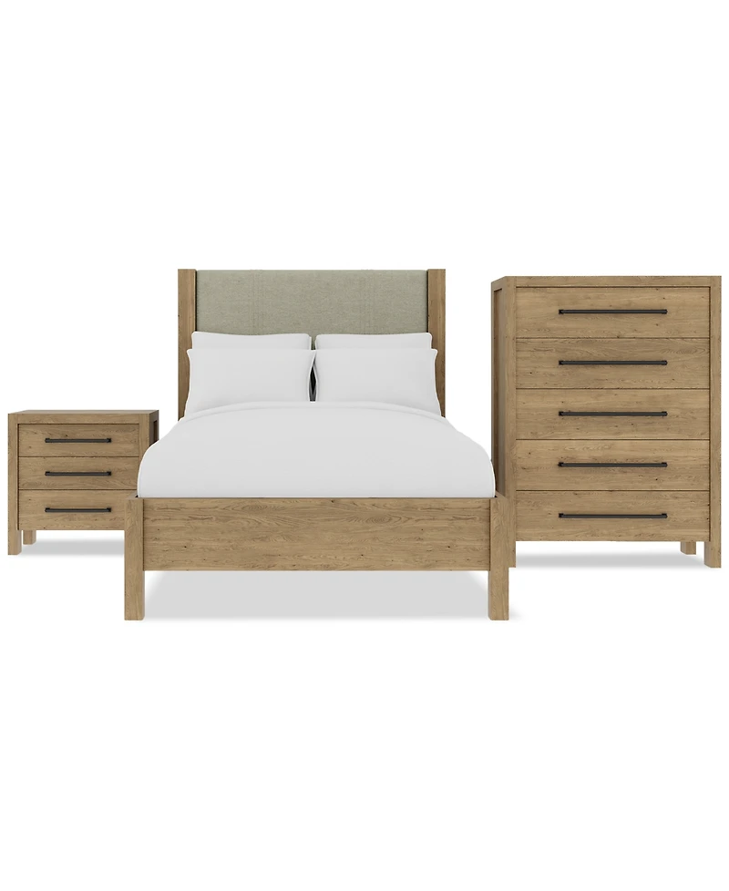 Davie 3-Pc. Full Set (Upholstered Bed, Chest & 3-Drawer Nightstand)