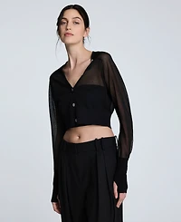 Kenneth Cole Women's Sheer Saddle-Shoulder Cropped Cardigan
