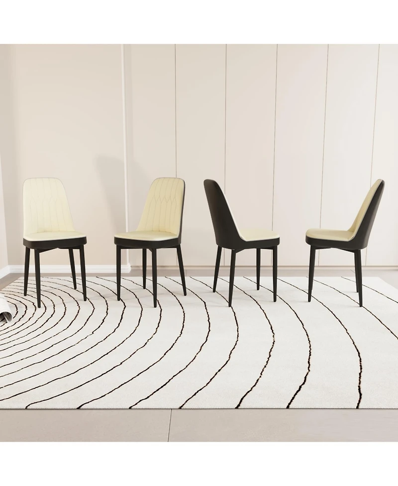 Streamdale Modern Dining Chair with Pu Leather and Black Legs, Set of 4 (Beige and Black)
