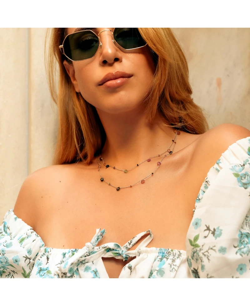 Spero London Sterling Silver Fine Tourmaline Double Layer Necklace