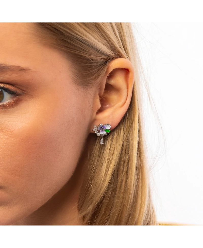 Spero London Pansy Violet Floral Earring in Sterling Silver