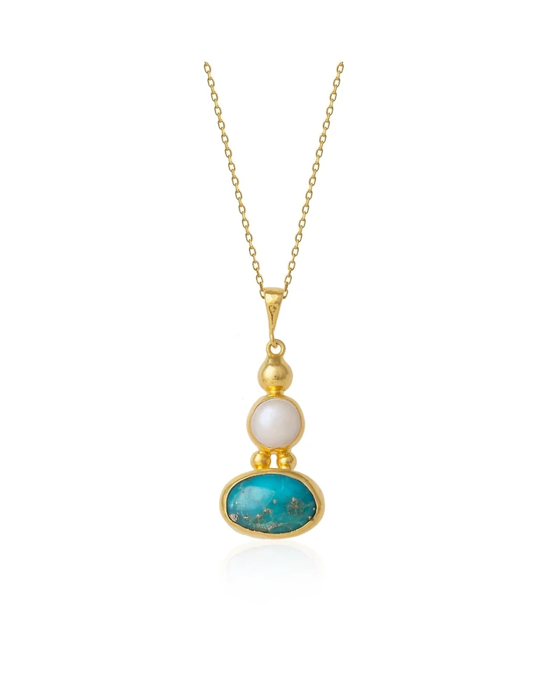 Spero London Turquoise Authentic Pendant Sterling Silver Gold Plated Necklace
