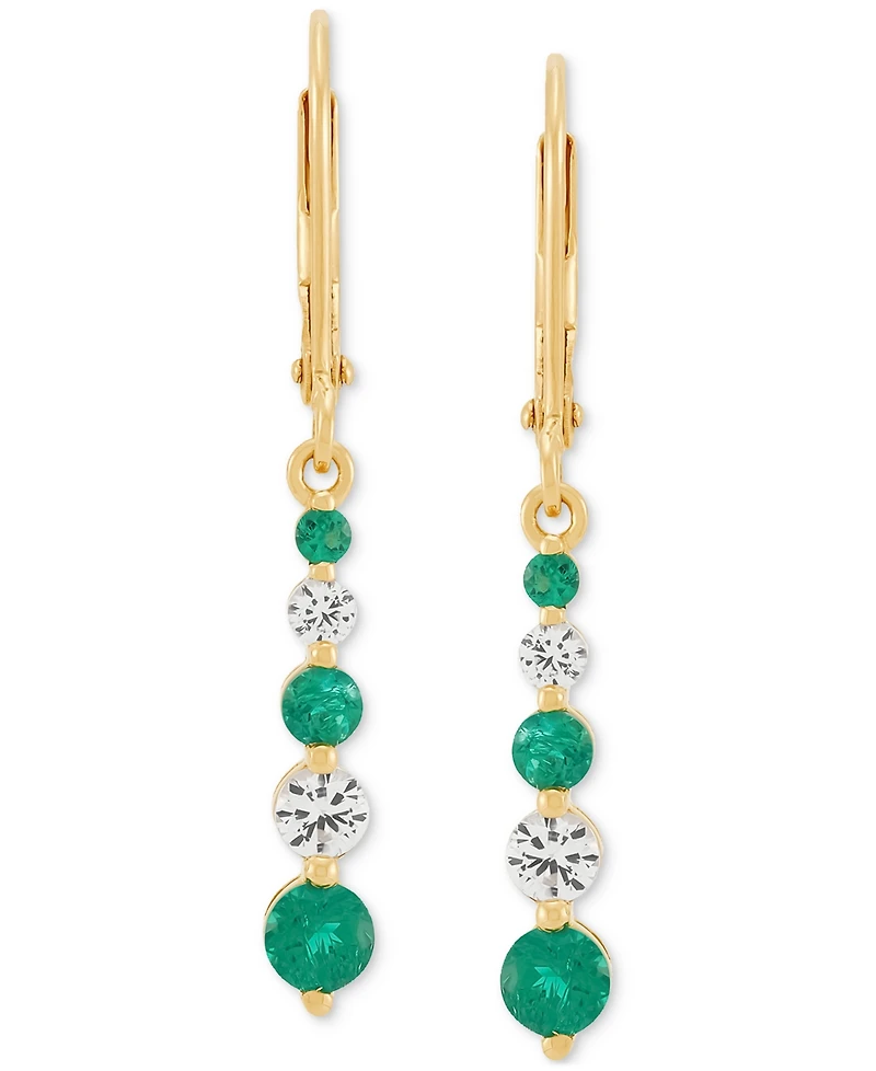 Created Emerald (3/4 ct. t.w.) & Created White Sapphire (5/8 ct. t.w.) Drop Earrings in 14k Yellow Gold Over Sterling Silver