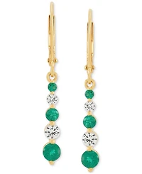 Created Emerald (3/4 ct. t.w.) & Created White Sapphire (5/8 ct. t.w.) Drop Earrings in 14k Yellow Gold Over Sterling Silver