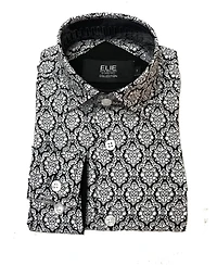 Elie Balleh Big Boys Black Floral Medallion Slim Fit Short Sleeve Shirt