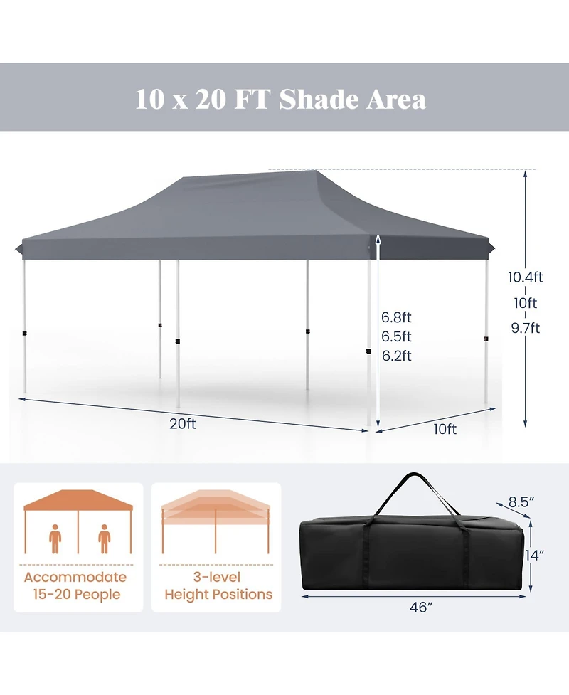 10 x 20 Ft Pop-up Canopy Tent with Carrying Bag-Gray