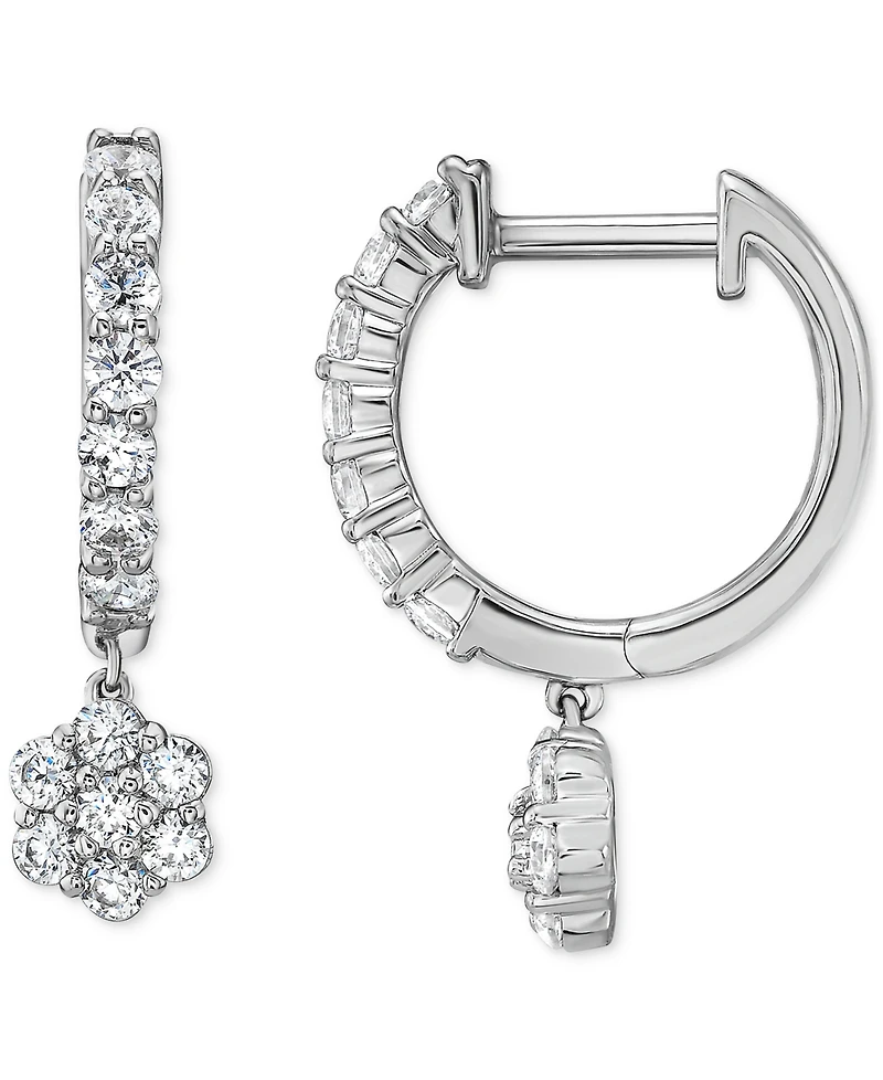 Diamond Dangling Flower Earrings (1 ct. t.w.) in 10k White Gold