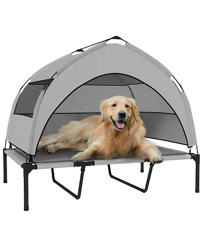 PawHut Elevated Dog Bed, Portable Raised Pet Bed with Canopy, Bag, 42"L