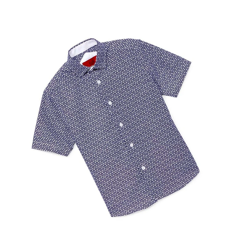 Elie Balleh Big Boys Navy Short Sleeve Floral Neat Slim Fit Shirt