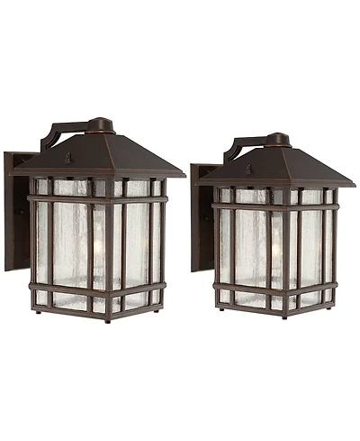 Kathy Ireland Sierra Craftsman Mission Outdoor Wall Light Fixtures Set of 2 Rubbed Bronze 11" Seedy Glass for Post Exterior Barn Deck House Porch
