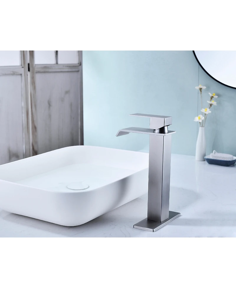 Waterfall Spout Bathroom Faucet, Single Handle Bathroom Vanity Sink Faucet