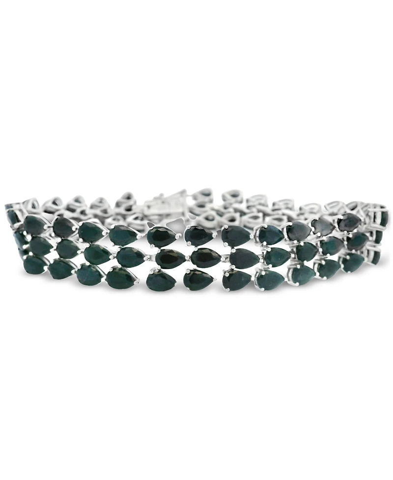 Black Sapphire (38-1/2 ct. tw) & Diamond Accent Triple-Row Flex Bracelet in Sterling Silver