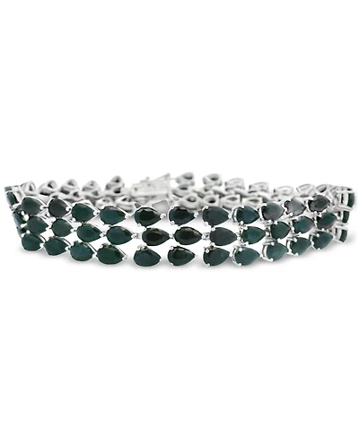 Black Sapphire (38-1/2 ct. tw) & Diamond Accent Triple-Row Flex Bracelet in Sterling Silver