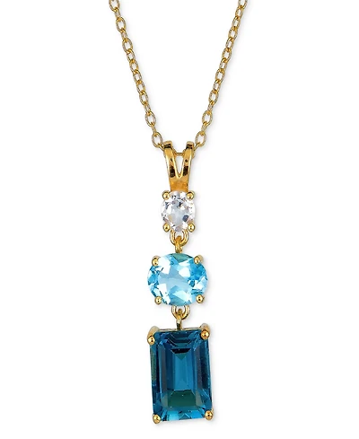 Blue Topaz (3-5/8 ct. t.w.) & White (1/3 Triple Stone 18" Pendant Necklace 14k Gold-Plated Sterling Silver (Also Amethyst)