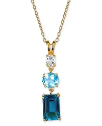 Blue Topaz (3-5/8 ct. t.w.) & White (1/3 Triple Stone 18" Pendant Necklace 14k Gold-Plated Sterling Silver (Also Amethyst)