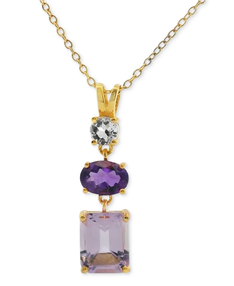 Blue Topaz (3-5/8 ct. t.w.) & White (1/3 Triple Stone 18" Pendant Necklace 14k Gold-Plated Sterling Silver (Also Amethyst)