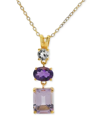 Blue Topaz (3-5/8 ct. t.w.) & White (1/3 Triple Stone 18" Pendant Necklace 14k Gold-Plated Sterling Silver (Also Amethyst)