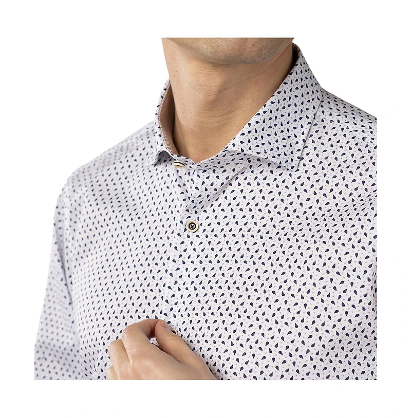 Luchiano Visconti Men's White Tiny Petal Jacquard Shirt