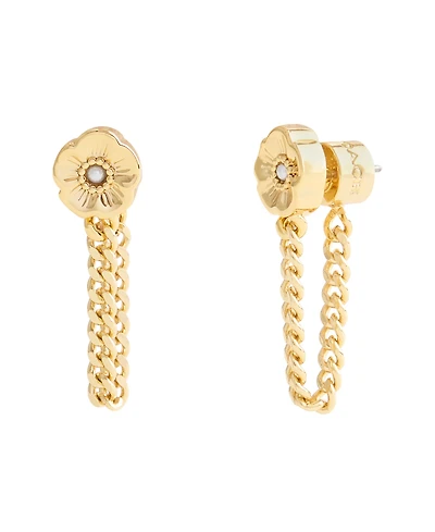 Coach Faux Cultivated Pearl Signature Tea Rose Front Back Earrings