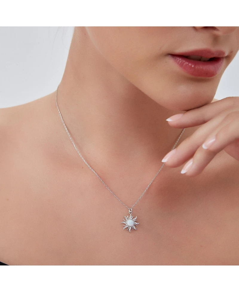Spero London White Opal Sun & Sunburst Necklace in Sterling Silver