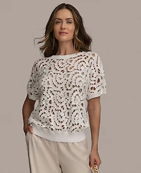 Donna Karan New York Women's Short-Sleeve Crochet Top