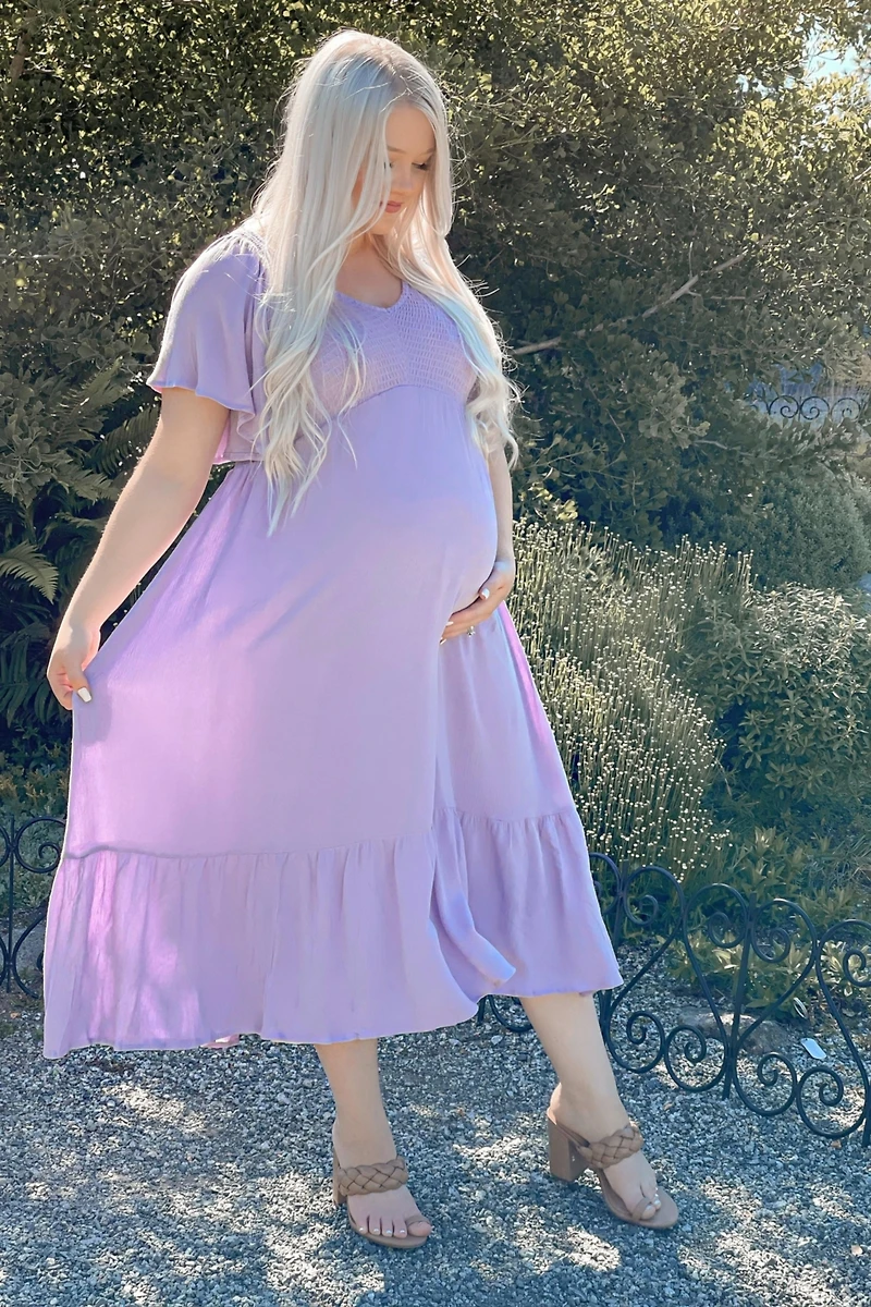 Pinkblush Maternity Lavender Smocked Ruffle Dress