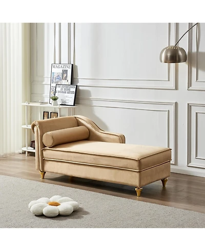 Streamdale Modern Upholstery Chaise Lounge Chair With Storage Velvet (Khaki)