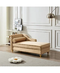 Streamdale Modern Upholstery Chaise Lounge Chair With Storage Velvet (Khaki)