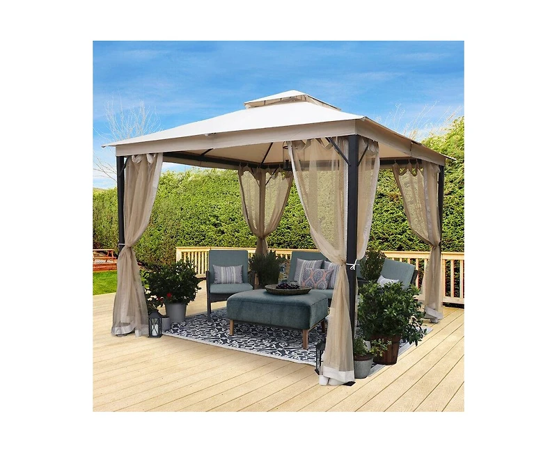 Rustproof Double Top Gazebo with Mosquito Curtains for Outdoor Enjoyment