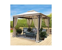 Rustproof Double Top Gazebo with Mosquito Curtains for Outdoor Enjoyment