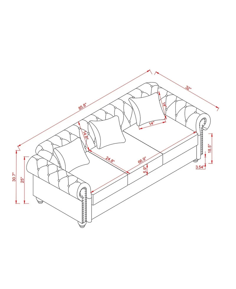 Streamdale 85.8" Chesterfield Sofa - Tufted Faux Leather - Black