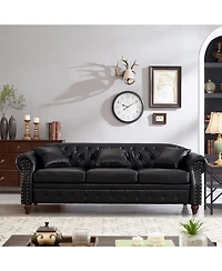 Streamdale 85.8" Chesterfield Sofa - Tufted Faux Leather - Black