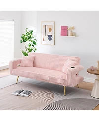 Streamdale White Corduroy Sofa with Pillows - Minimalist Living Room/Study