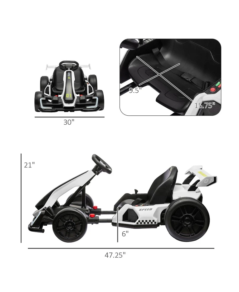 24V 7.5 Mph Electric Go Kart with Adjustable Seat, Drifting Car Battery Powered Ride on Toy Outdoor with Slow Start, Button Start, Music, Honking Horn