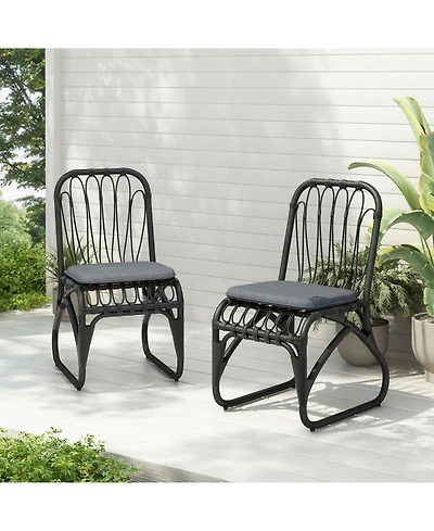 Streamdale Outdoor Grey Wicker Dining Chairs (Set of 2) with Washable Cushions