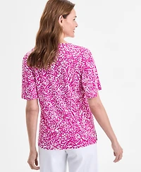 Jm Collection Women's Printed V-Neck Short Sleeve Knit Top, Exclusively at Macy's