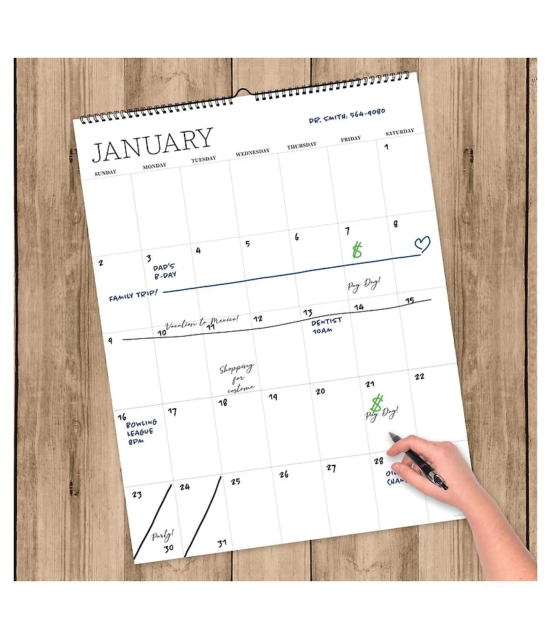 Undated 17" x 22" Dry Erase Large Wire-o Hanging Vertical Wall Calendar