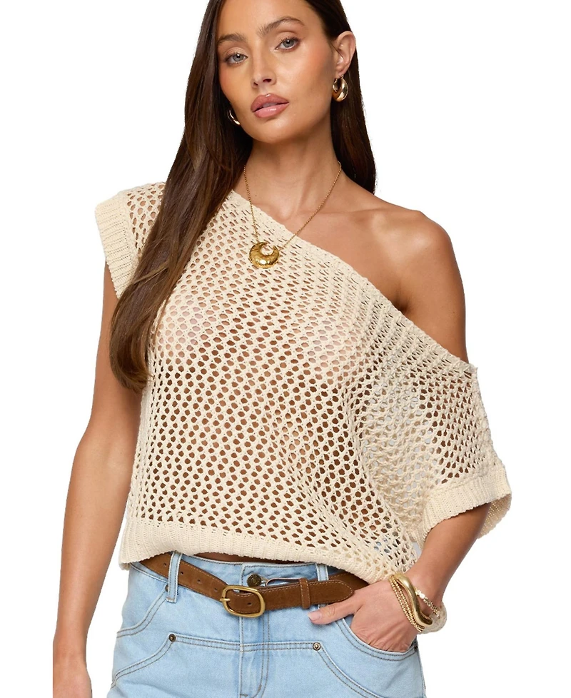 Edikted Womens Trix Off Shoulder Open Knit Top
