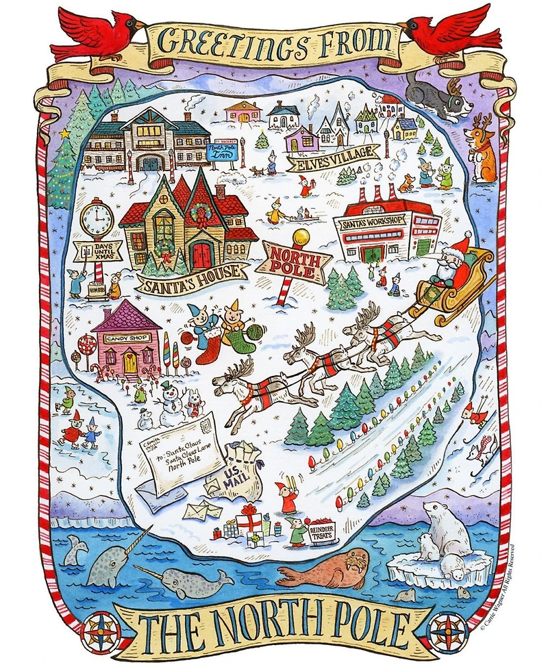 1000 Piece Greetings From The North Pole Map Christmas Jigsaw Puzzle