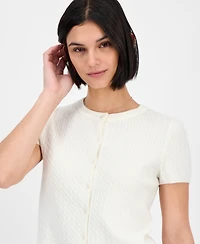 Freshman Juniors' Short-Sleeve Crewneck Cable-Knit Sweater