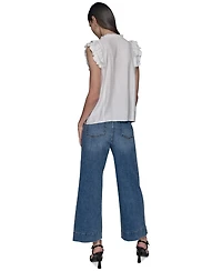Karl Lagerfeld Paris Women's Ruffled-Sleeve Button-Front Blouse