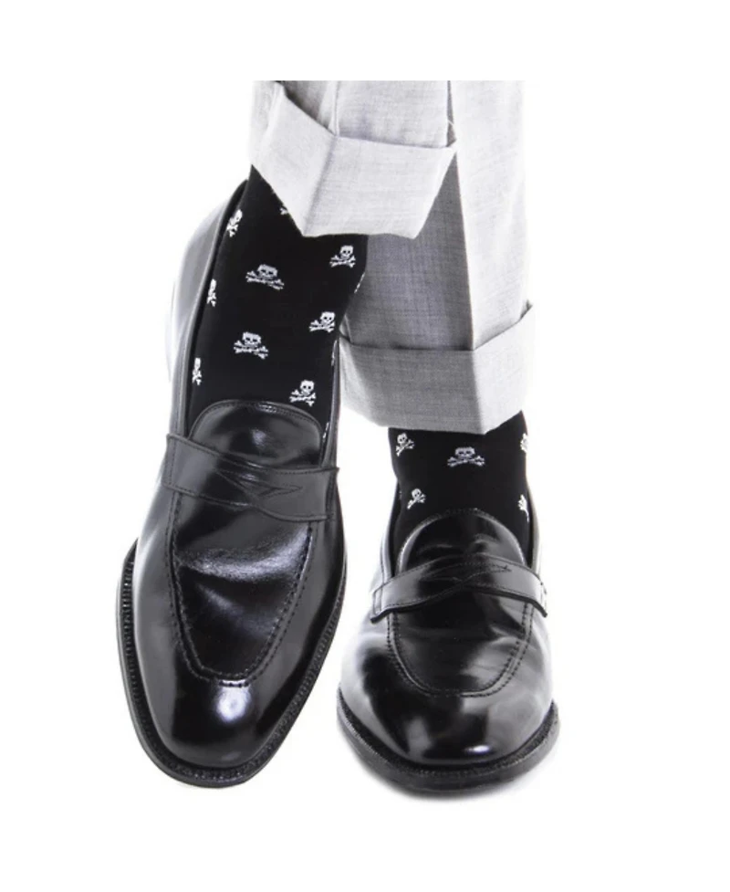 Trafalgar Men's Rodger Skull and Cross Bones Over The Calf Mercerized Cotton Socks