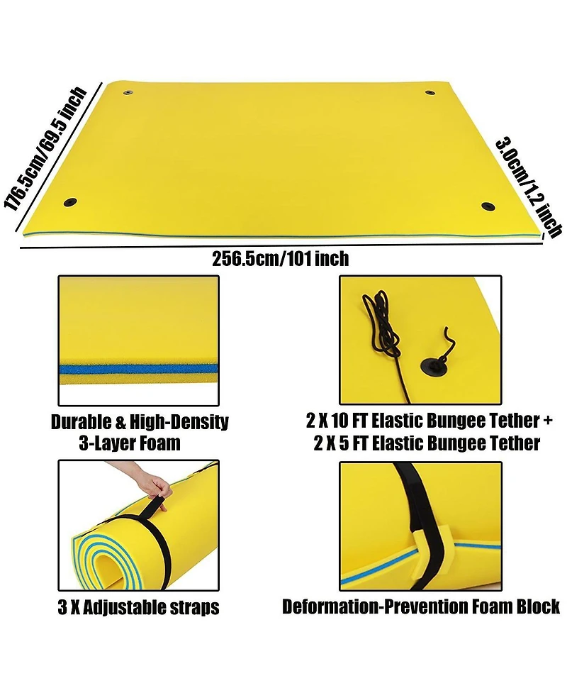 Hallolure Yellow Water Floating Mat Foam Pad, 9x6FT Bouncy Tear-Resistant Xpe Foam